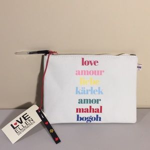Love Ellen Degeneres Zippered Pouch Bag Cosmetic White NEW